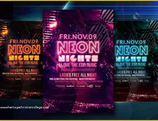Neon Party Flyer Template Free Of Neon Nights Glow Party