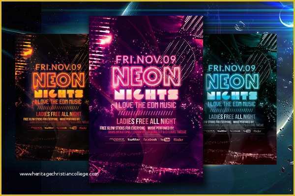 Neon Party Flyer Template Free Of Neon Nights Glow Party
