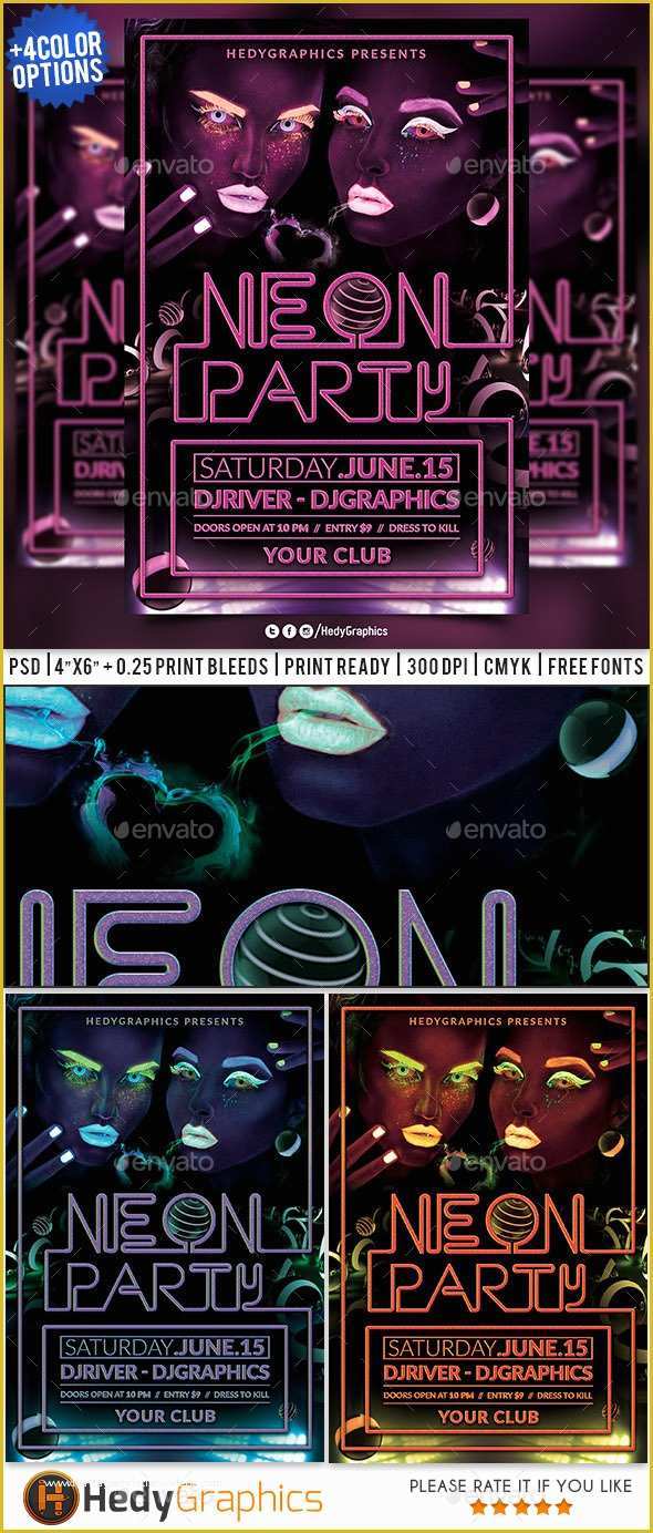 Neon Party Flyer Template Free Of Neon Party Flyer Template by Hedygraphics