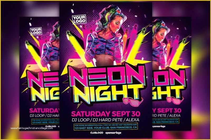 Neon Party Flyer Template Free Of Neon Party Flyer Template Flyer Templates Creative Market