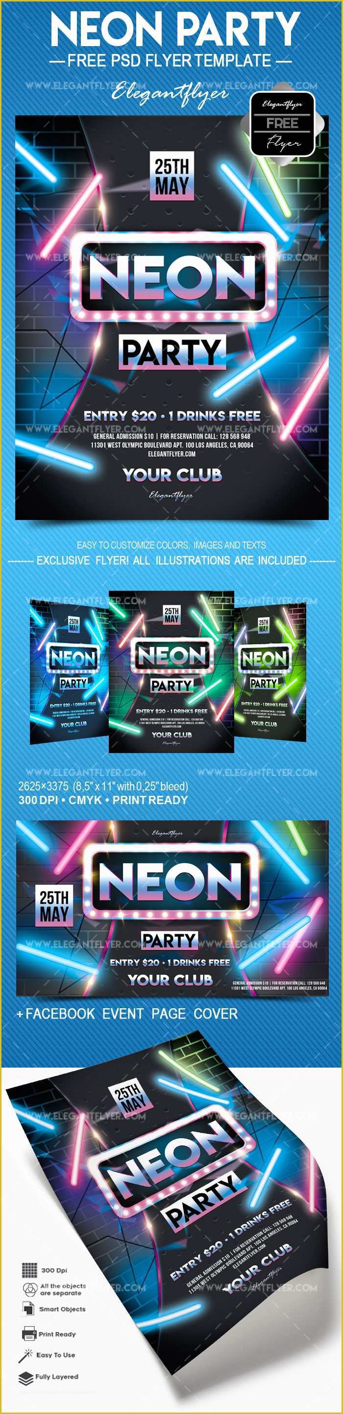 Neon Party Flyer Template Free Of Neon Party – Free Flyer Psd Template – by Elegantflyer