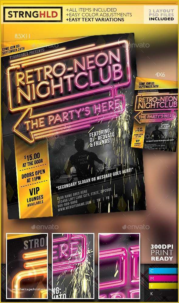 Neon Party Flyer Template Free Of Retro Neon Party Flyer Template by Stronghold