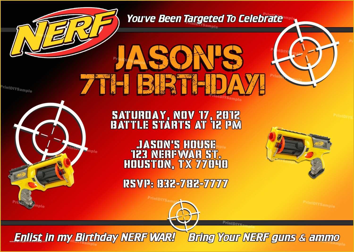 Nerf Invitation Template Free Of Nerf Gun Birthday Party Invitations