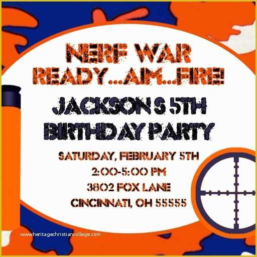 Nerf Invitation Template Free Of Nerf Gun Nerf War Birthday Party Invitation