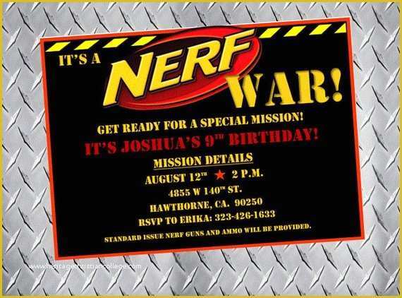 Nerf Invitation Template Free Of Nerf Party Invitations Nerf Birthday Invitations Nerf Bday