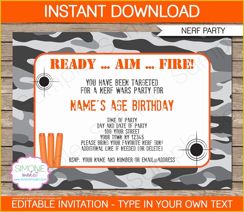 Nerf Invitation Template Free Of Nerf Party Invitations Nerf Invitations
