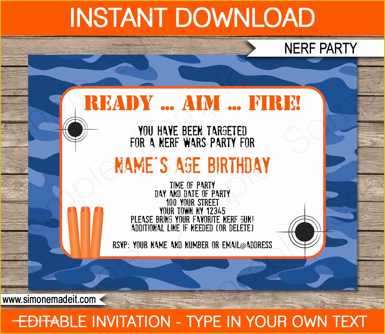 Nerf Invitation Template Free Of Nerf Printables Blue Camo
