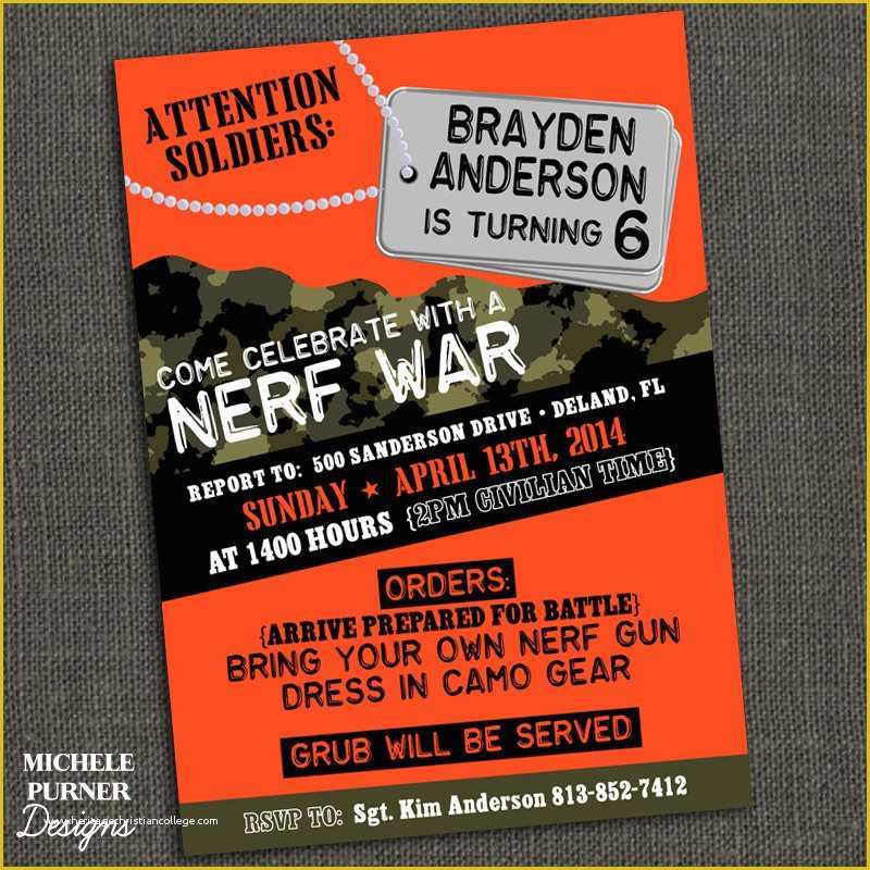 Nerf Invitation Template Free Of Nerf War Boys Camo Birthday Party Invitation Printable