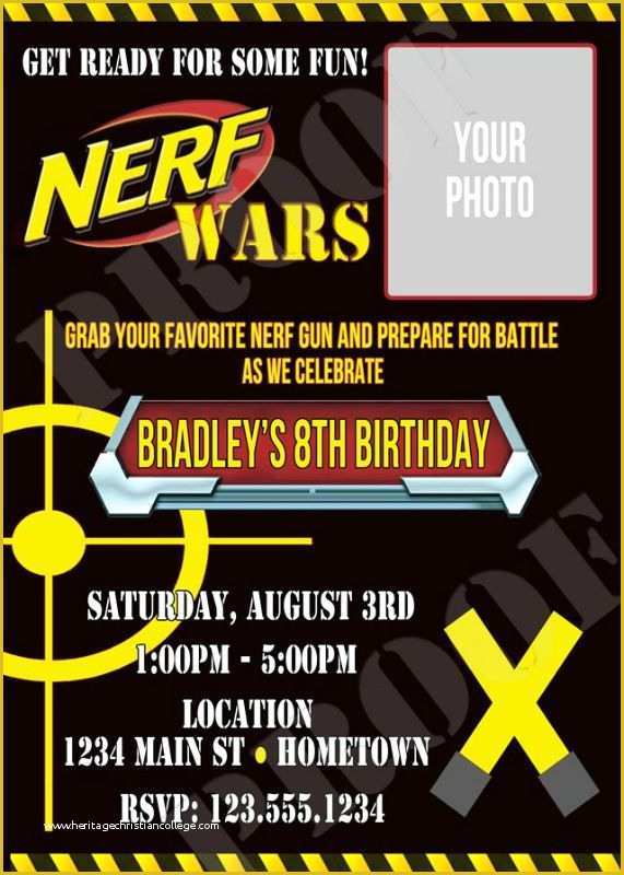 Nerf Invitation Template Free Of Personalized Nerf War Birthday Party Invitations