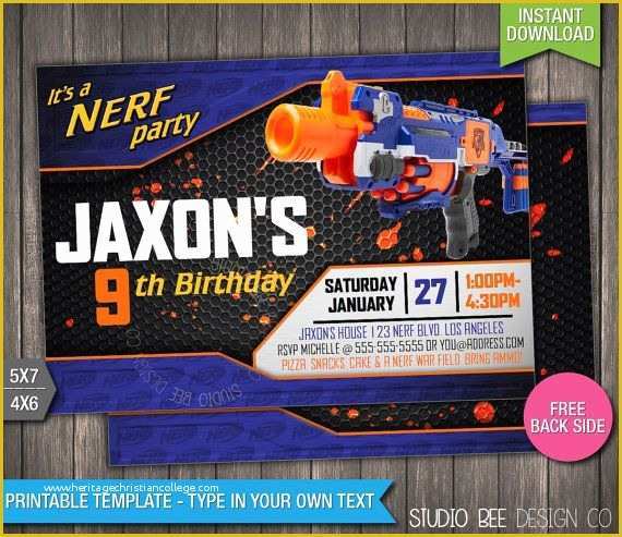 Nerf Invitation Template Free Of Sale Off Nerf Invitation Instant by Studiobeedesignco