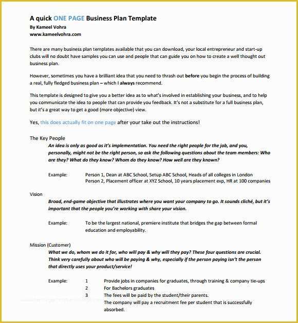 New Business Plan Template Free Of 10 E Page Business Plan Samples