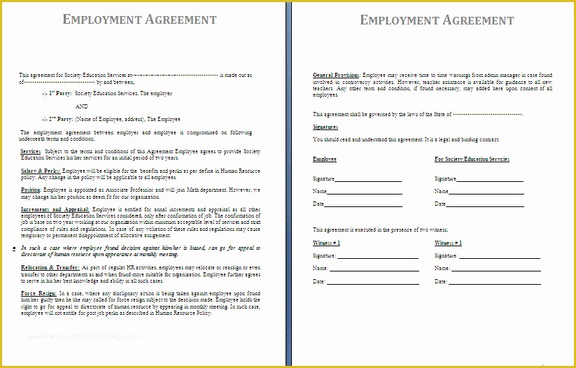 New Employee Contract Template Free Of Employment Agreement Template