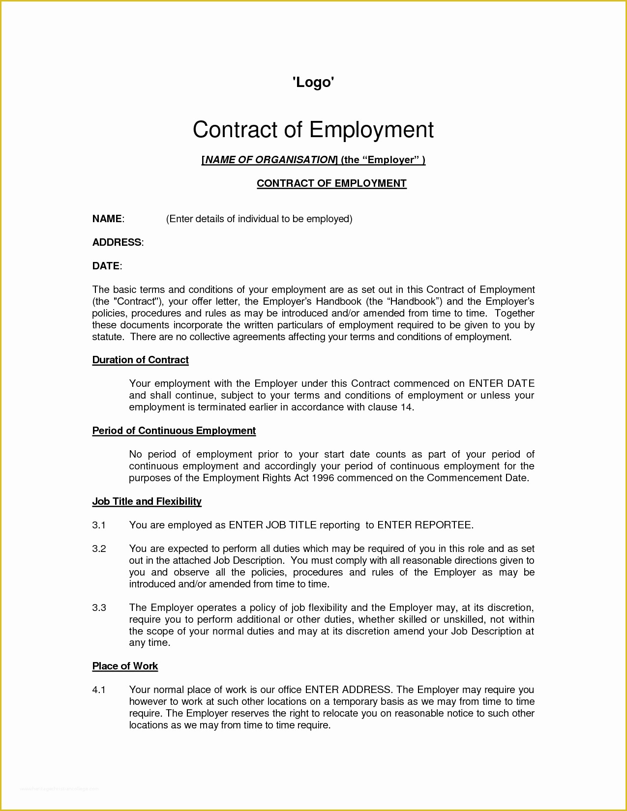 New Employee Contract Template Free Of Printable Sample Employment Contract Sample form
