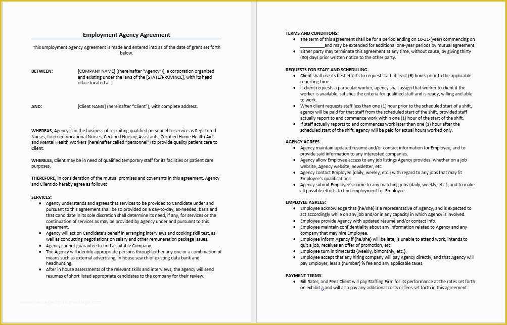 New Employee Contract Template Free Of Sample Agency Agreement Contract New Employment Agency