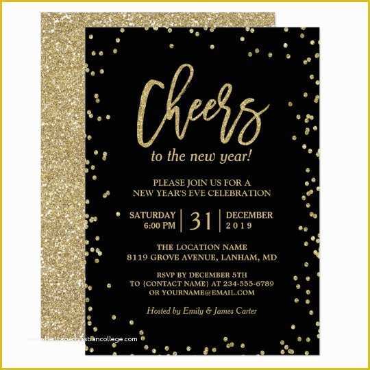 New Years Eve Party Invitation Templates Free Of Trendy Gold Glitter Cheers New Year S Eve Party Invitation