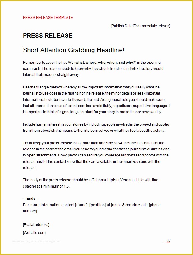 News Release Template Free Of Press Release Template