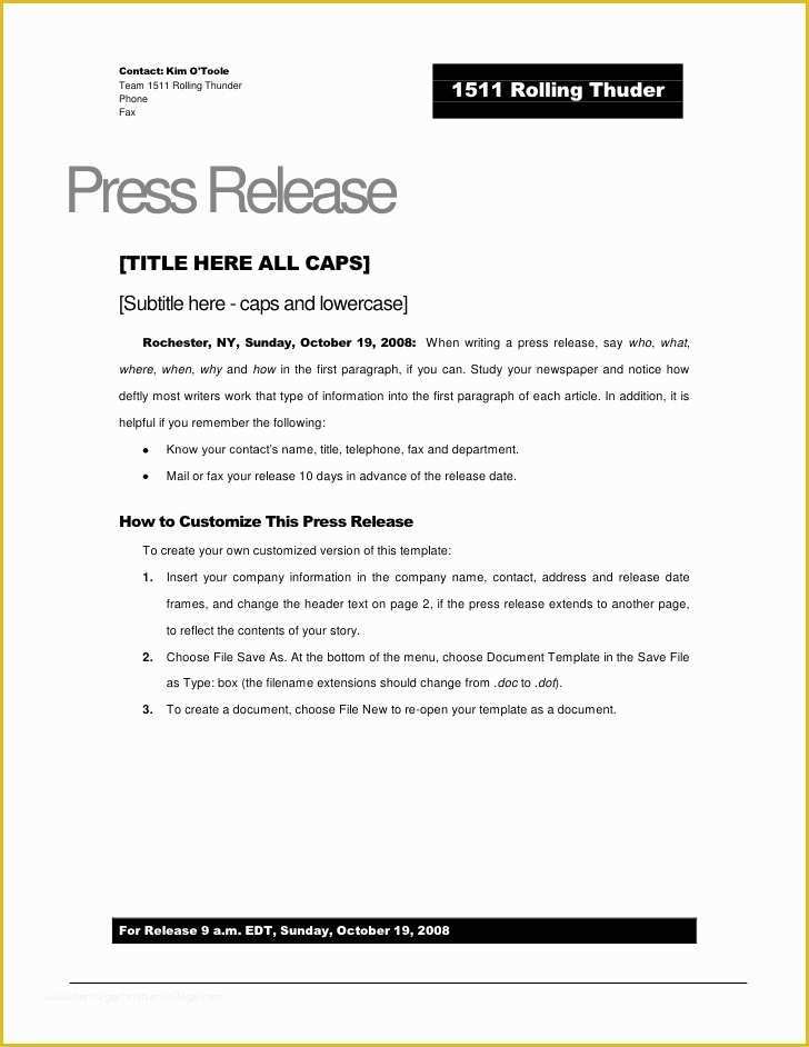 News Release Template Free Of Rolling Thunder Press Release Template