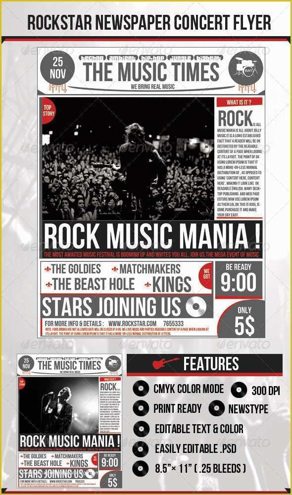 Newspaper Flyer Template Free Of Rock Newspaper Concert Flyer