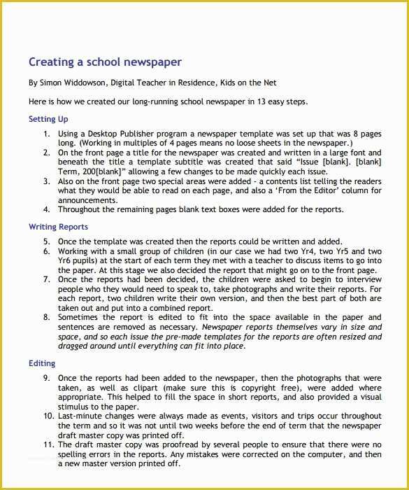 Newspaper Template Free Online Of 6 School Newspaper Samples