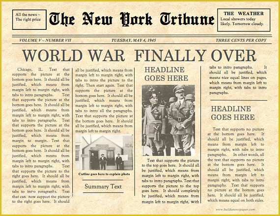 Newspaper Template Free Online Of Vintage Front Page Newspaper Template Instant Download for