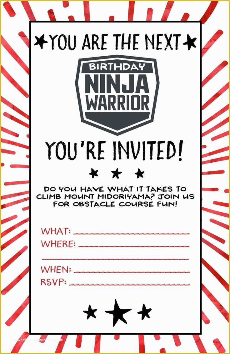 Ninja Birthday Party Invitation Template Free Of American Ninja Warrior Birthday Party