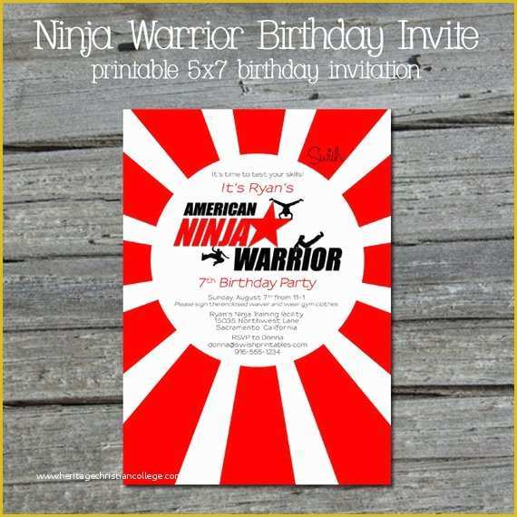 Ninja Birthday Party Invitation Template Free Of American Ninja Warrior Digital Birthday by Swishprintables