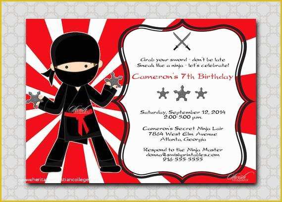 Ninja Birthday Party Invitation Template Free Of Ninja Birthday Invitation Printable Party by Swishprintables