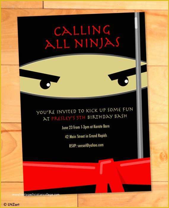 Ninja Birthday Party Invitation Template Free Of Ninja Birthday Invitations Karate Kicks Birthday Card Modern