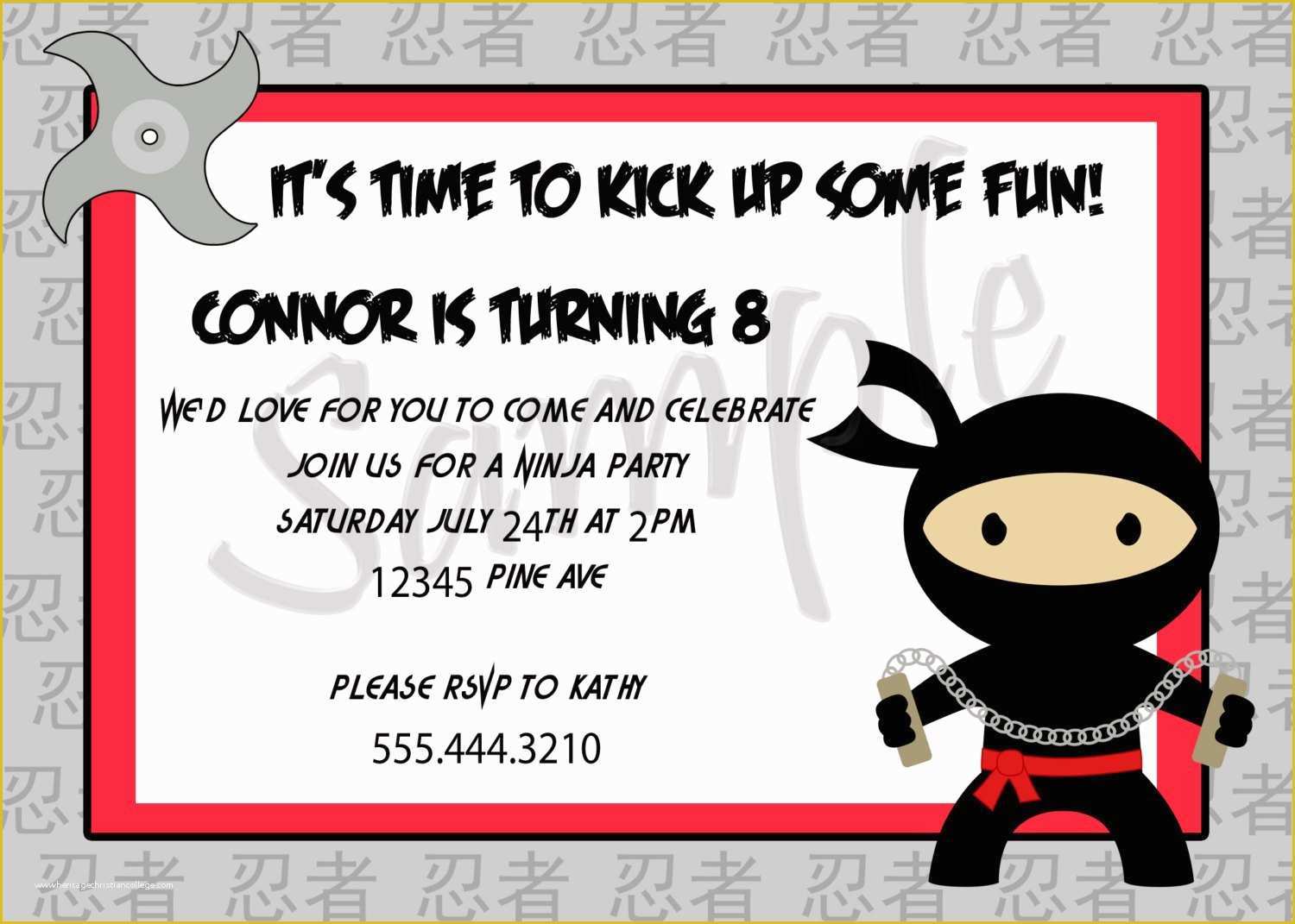 Ninja Birthday Party Invitation Template Free Of Ninja Birthday Invitations