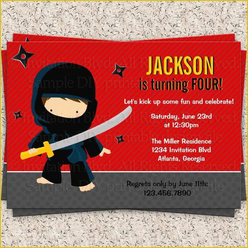 Ninja Birthday Party Invitation Template Free Of Ninja Birthday Party Invitations