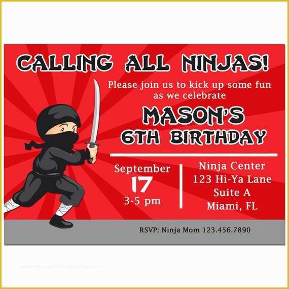 Ninja Birthday Party Invitation Template Free Of Ninja Invitation Printable or Printed with Free Shipping