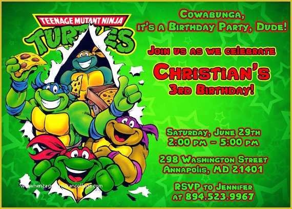 Ninja Birthday Party Invitation Template Free Of Ninja Turtle Birthday Party Invitations