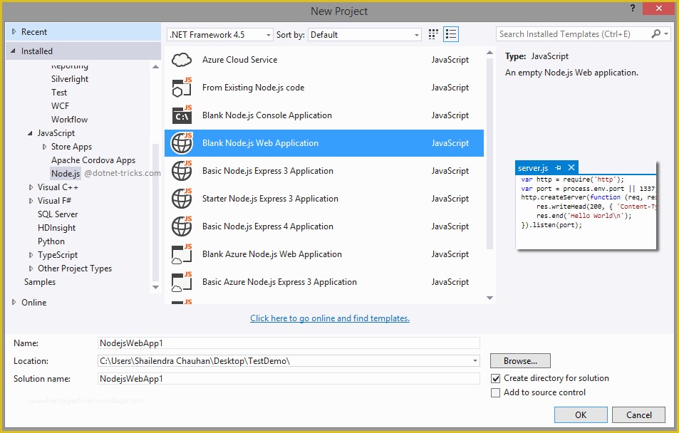 Node Js Website Template Free Of Node Js Development with Visual Studio