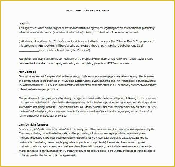 Non Compete Agreement Template Free Download Of 10 Word Non Pete Agreement Templates Free Download