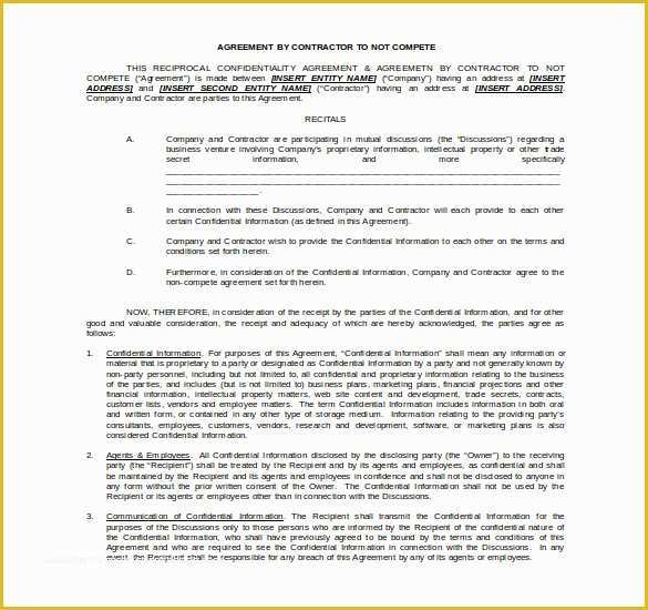 Non Compete Agreement Template Free Download Of 11 Word Non Pete Agreement Templates Free Download