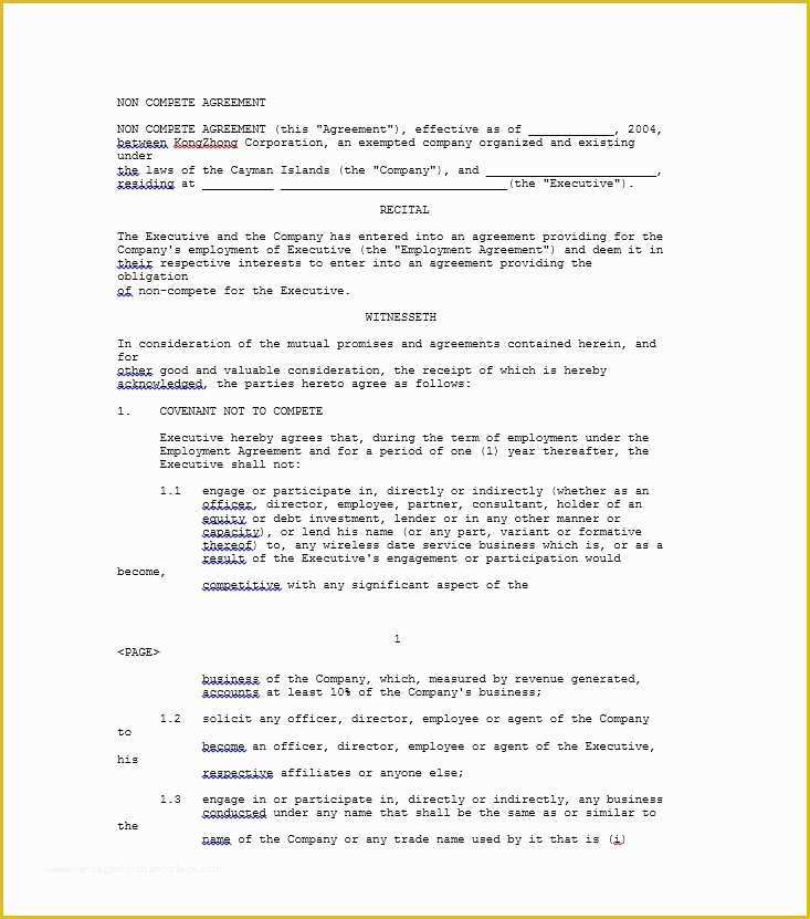 Non Compete Agreement Template Free Download Of 39 Ready to Use Non Pete Agreement Templates Free