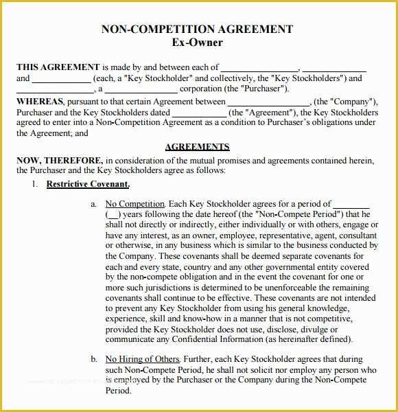 Non Compete Agreement Template Free Download Of 7 Non Pete Agreement Samples Examples Templates