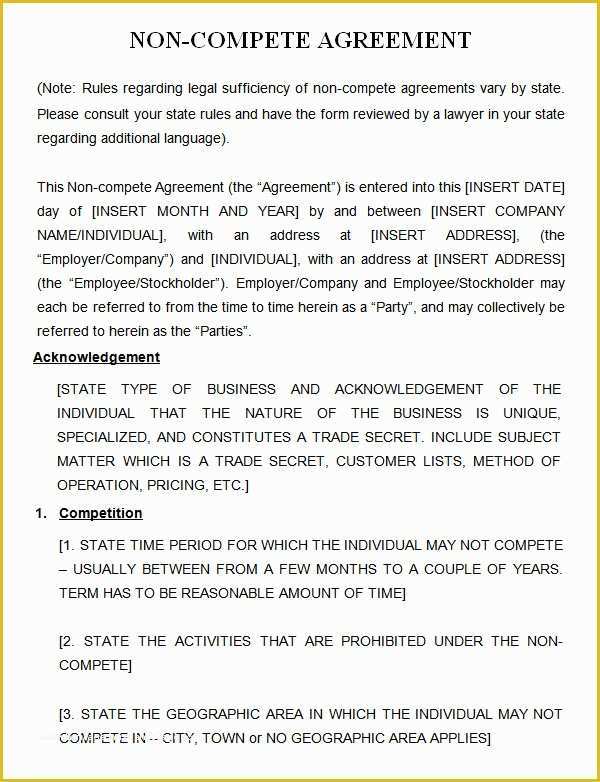 Non Compete Agreement Template Free Download Of 7 Sample Non Pete Agreement Templates to Download