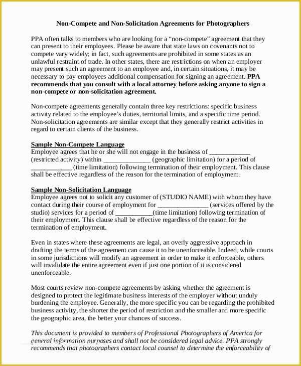 Non Compete Agreement Template Free Download Of attorney Non Pete Agreement Template 9 Free Word