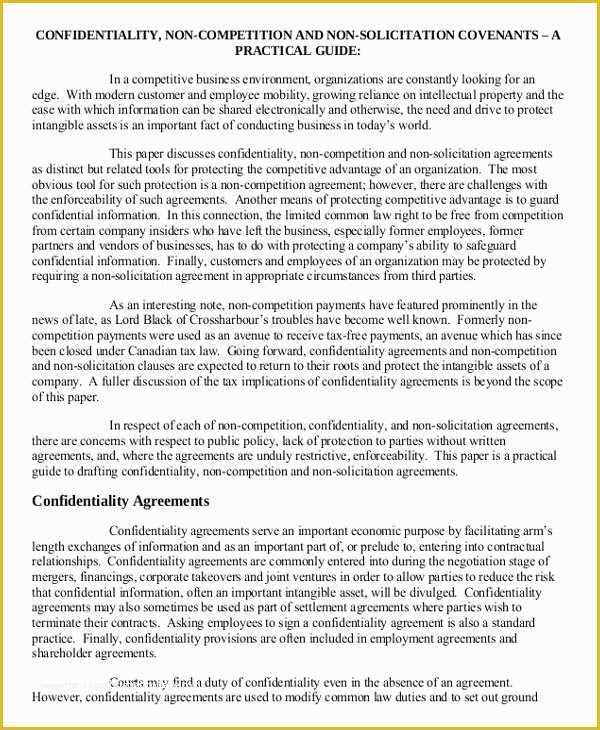 Non Compete Agreement Template Free Download Of Non Disclosure Non Pete Agreement – 10 Free Word Pdf