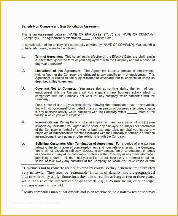 Non Compete Agreement Template Free Download Of Non Pete Agreement 11 Free Word Pdf Documents