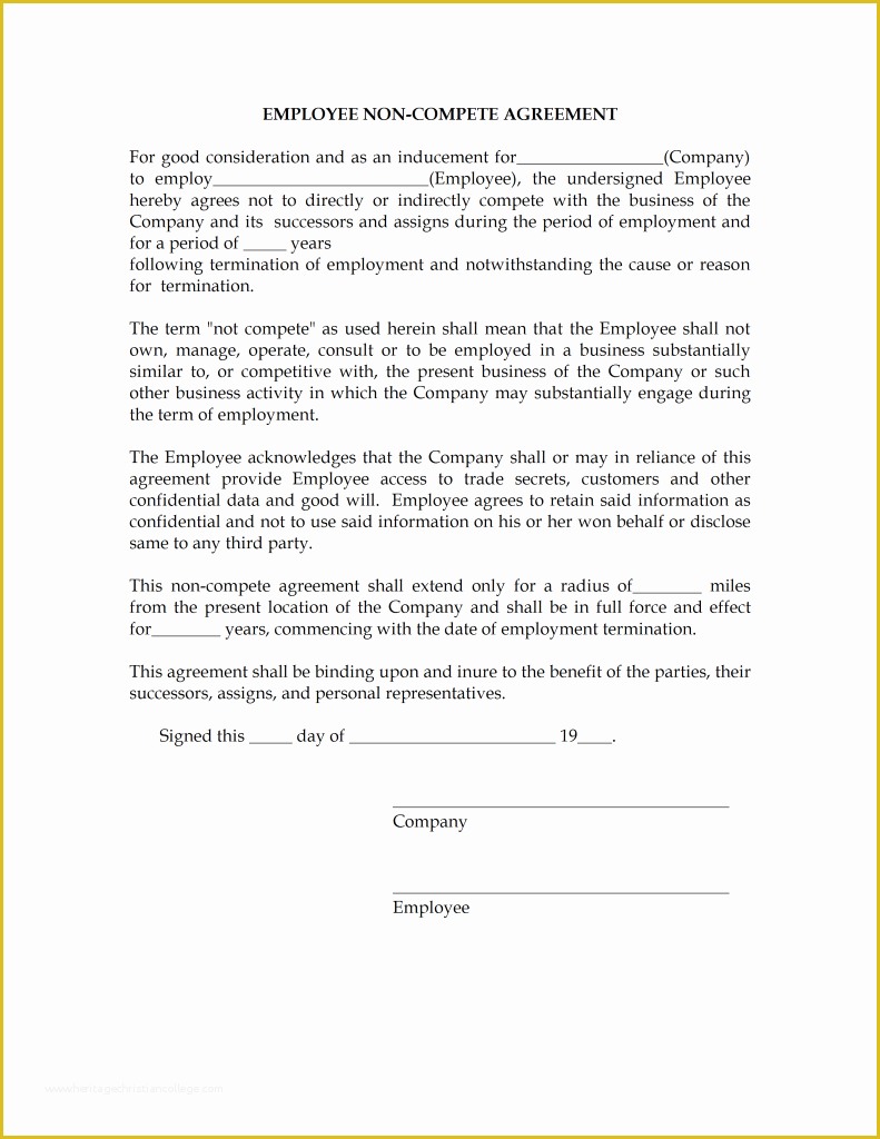 Non Compete Agreement Template Free Download Of Non Pete Agreement Tempalte