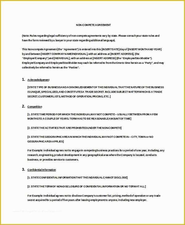 Non Compete Agreement Template Free Download Of Vendor Non Pete Agreement Template 11 Free Word Pdf