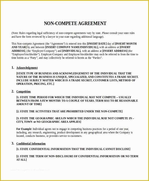 Non Compete Template Free Of 21 Non Disclosure Agreement Templates Free Sample