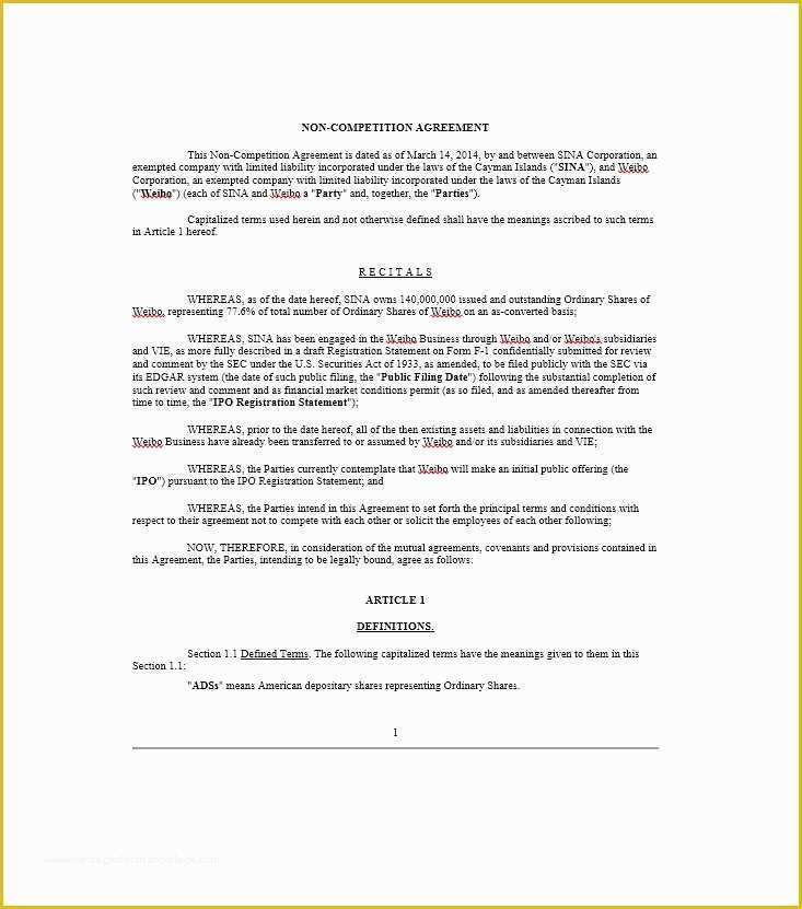 Non Compete Template Free Of 39 Ready to Use Non Pete Agreement Templates Template Lab