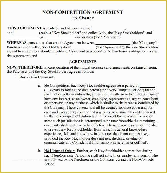 Non Compete Template Free Of 7 Non Pete Agreement Samples Examples Templates