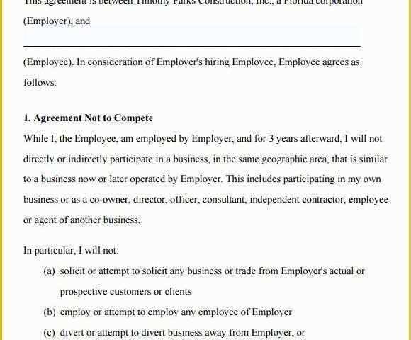 Non Compete Template Free Of 7 Non Pete Agreement Samples Examples Templates