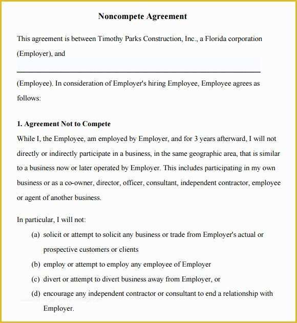 Non Compete Template Free Of 7 Non Pete Agreement Samples Examples Templates