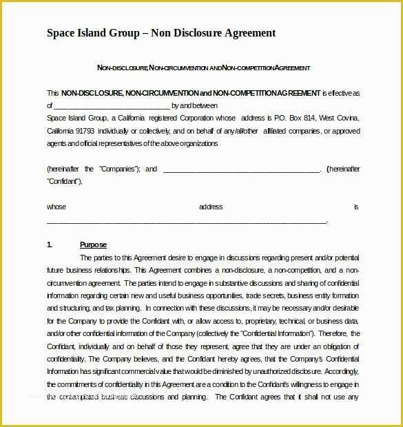 Non Compete Template Free Of 8 Non Pete Agreement Templates Doc Pdf