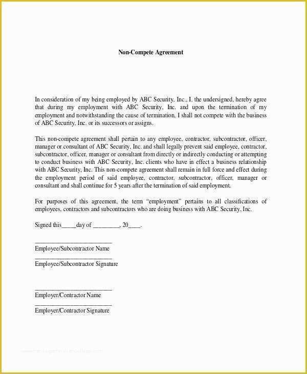 Non Compete Template Free Of 9 Contractor Non Pete Agreement Templates Free